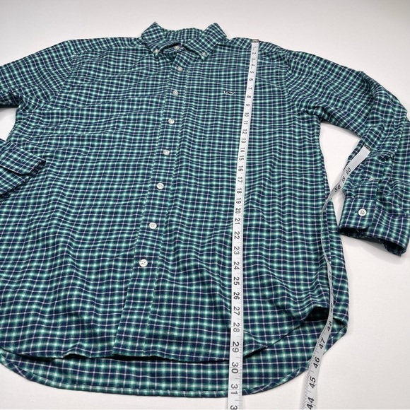 Vineyard Vines Flannel Shirt Plaid Button Navy Blue Green Outdoor Grunge Western - Picture 12 of 15